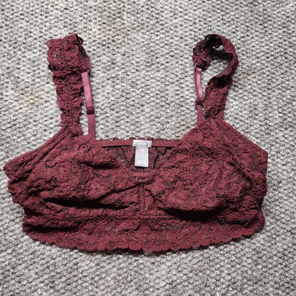 Aerie Burgundy Floral Lace Bralette Ruffle Adjustable Straps Size Large